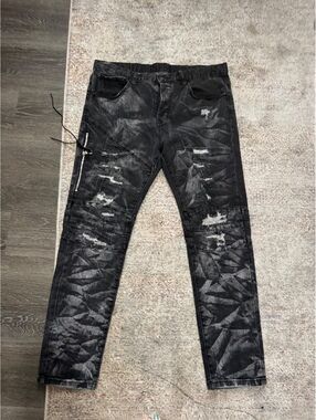DOPE Black Distressed Moto Jeans Size 36 Zip Detail